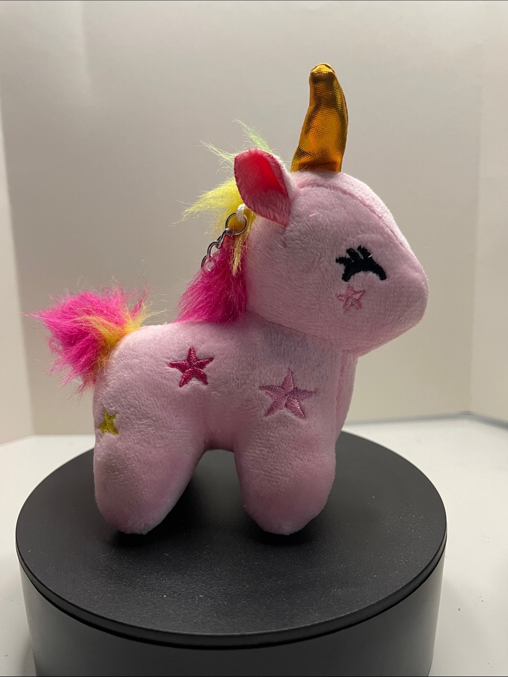 Plush Pink Unicorn Keychain with Gold Horn